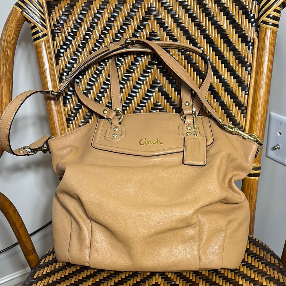 Coach Ashley Satchel Bag Tan Leather
